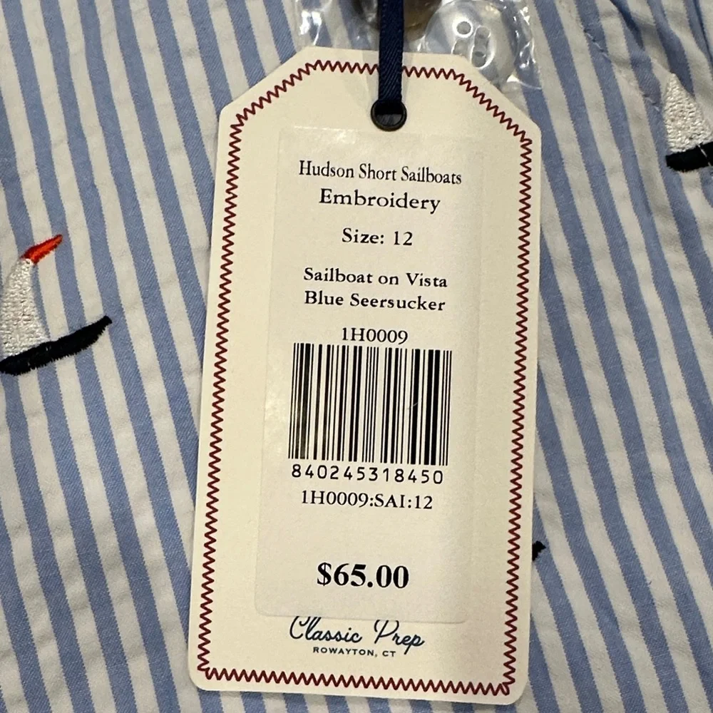 NEW Classic Prep Hudson Striped Sailboat Embroidered Shorts